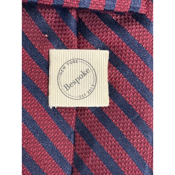 Bespoke New York Red & Navy Diagonal Striped 100% Silk Mens Tie - Picture 4 of 5